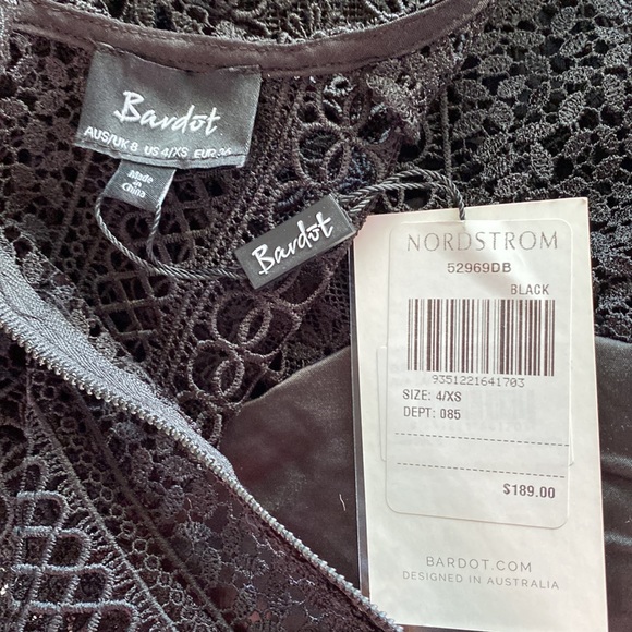 Revolve| Bardot Black Crochet Lace      Ava Mini Dress - Picture 10 of 12